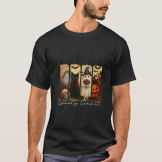 Dam Vintage Svart Katt Halloween T-shirt Skumröd B