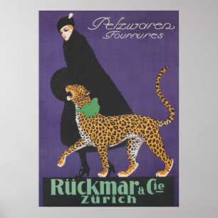 Dam Walking a Leopard Vintage Mode Poster