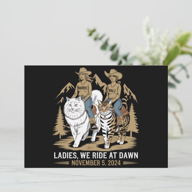 Dam we Ride vid Dawn Kamala Harris Walz Cat Dam Inbjudningar (Stående Fram)