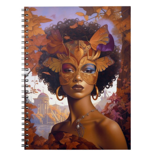 Dam Wearing Mask Black Fantasy Art Anteckningsbok (Framsidan)