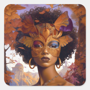 Dam Wearing Mask Black Fantasy Art Fyrkantigt Klistermärke