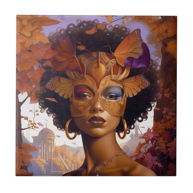 Dam Wearing Mask Black Fantasy Art Kakelplatta (Framsidan)