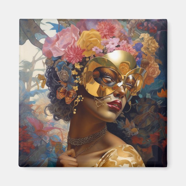 Dam Wearing Mask Black Fantasy Art Magnet (Framsidan)