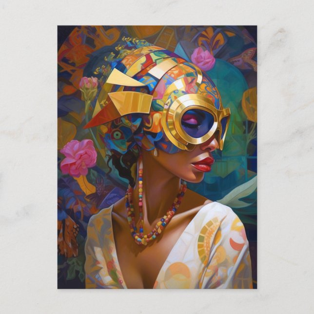 Dam Wearing Mask Black Fantasy Art-vykort Vykort (Framsida)