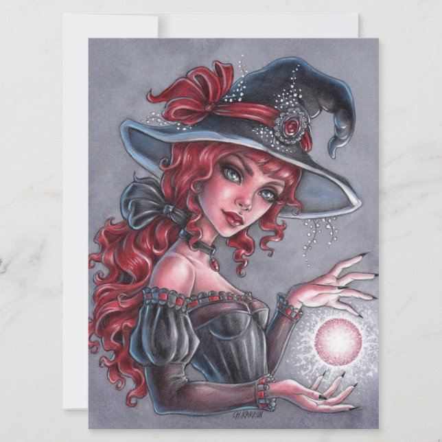 Dam Witch Female Fantasy Hat Magic Art Card (Framsida)