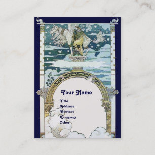 DAM WITH UNICORN ,blue white platinum metallic Visitkort