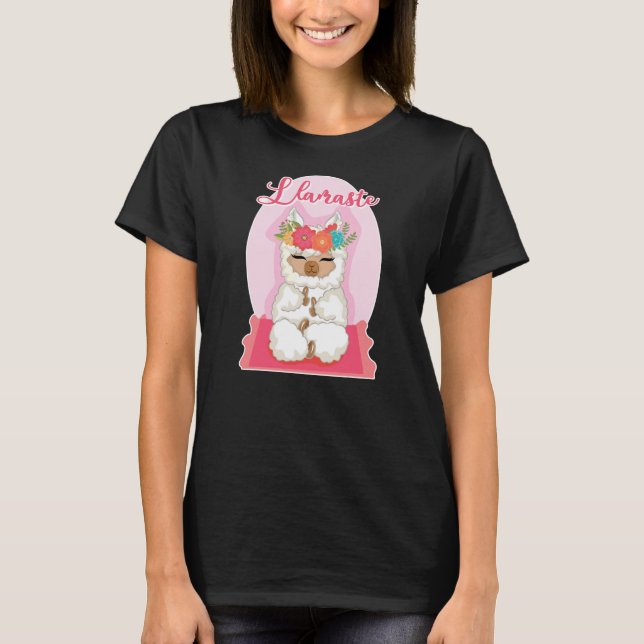 Dam Yoga Laaste Kawaii Llama Namaste T Shirt (Framsida)