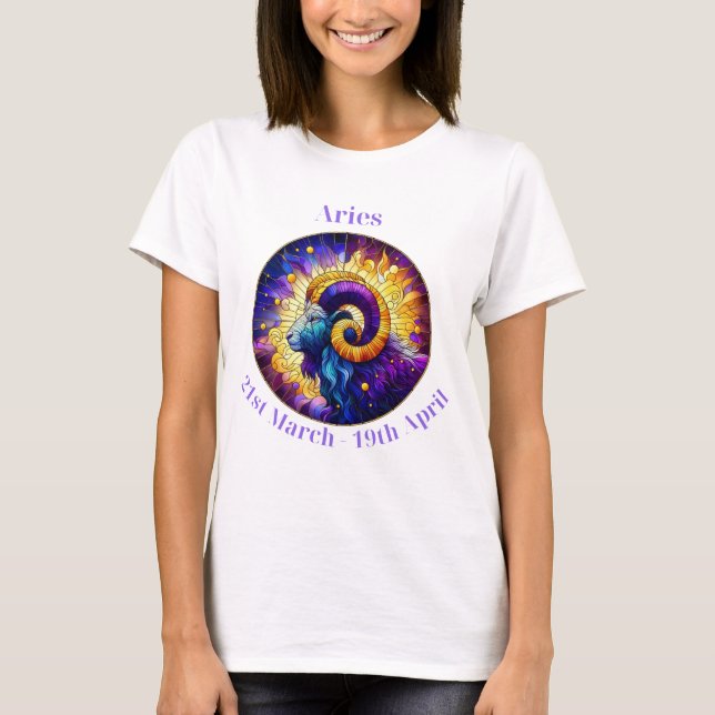 Dam Zodiac T Shirt, Aries Ram, Horoscope T Shirt (Framsida)