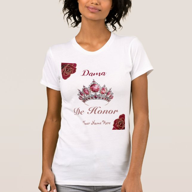 Dama de Honor Röd ros Quinceañera Namn Space T Shirt (Framsida)