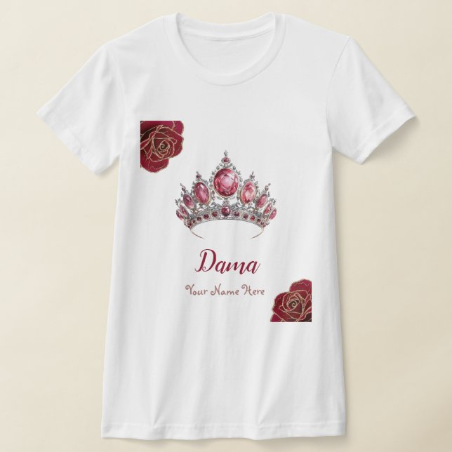 Dama Röd ros Quinceañera Namn Space T Shirt (Laydown)