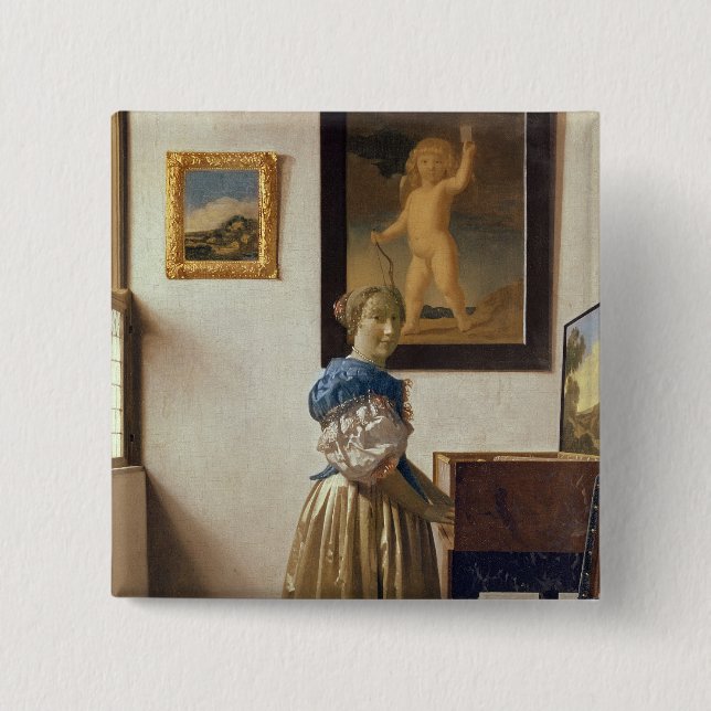 Damanseende på virginalen, c.1672-73 knapp (Framsida)