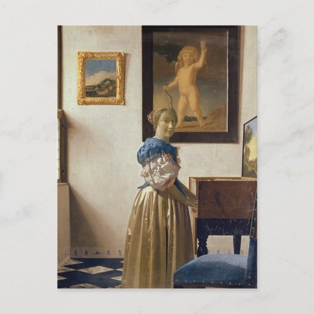 Damanseende på virginalen, c.1672-73 vykort (Framsida)