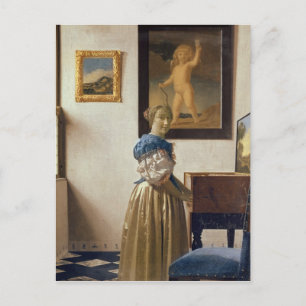 Damanseende på virginalen, c.1672-73 vykort