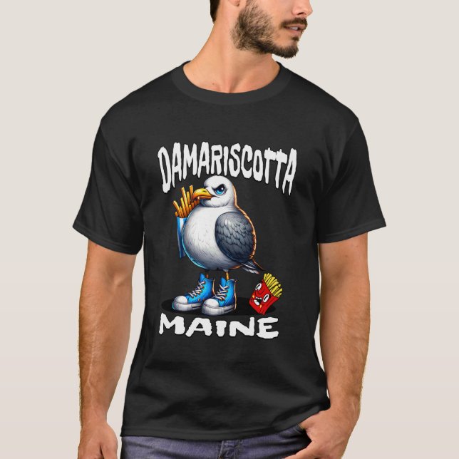 Damariscotta Maine Rolig Måse Pommes Frites Souv T Shirt (Framsida)