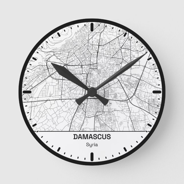 Damascus Clock City Line Art Rund Klocka (Framsida)
