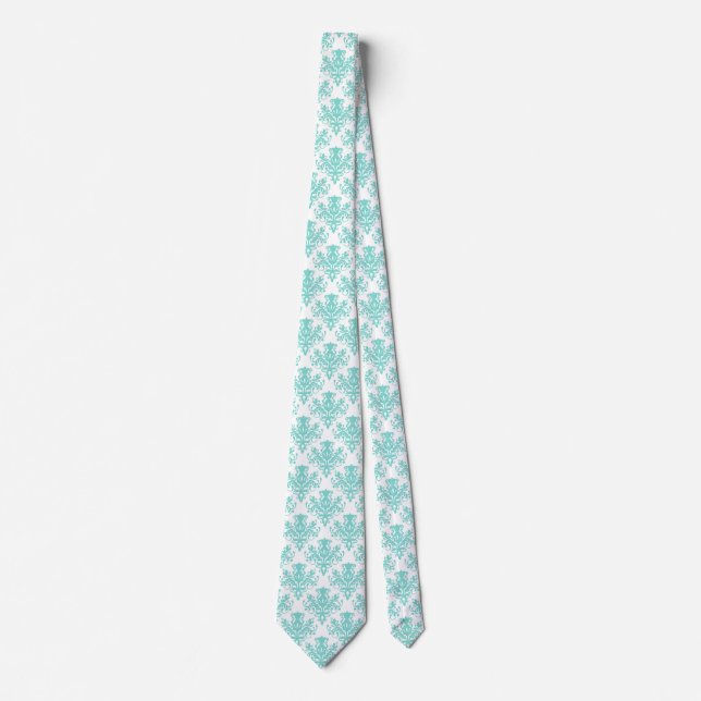Damask 02 Mönster - Aqua Blue på White Slips (Framsida)