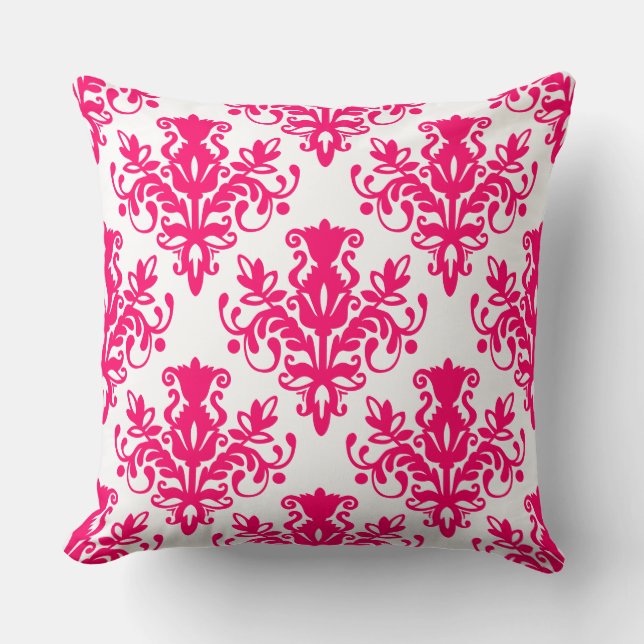 Damask 02 Mönster - Neon Red on White Kudde (Framsida)