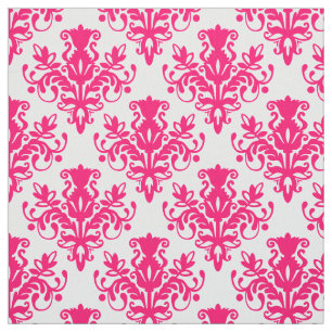 Damask 02 Mönster - Neon Red on White Tyg