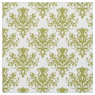 Damask 02 Mönster - Olive on White Tyg