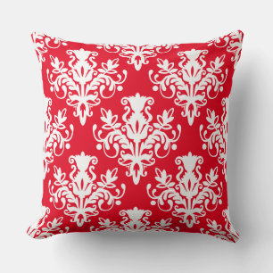 Damask 02 Mönster - Röd vit Kudde