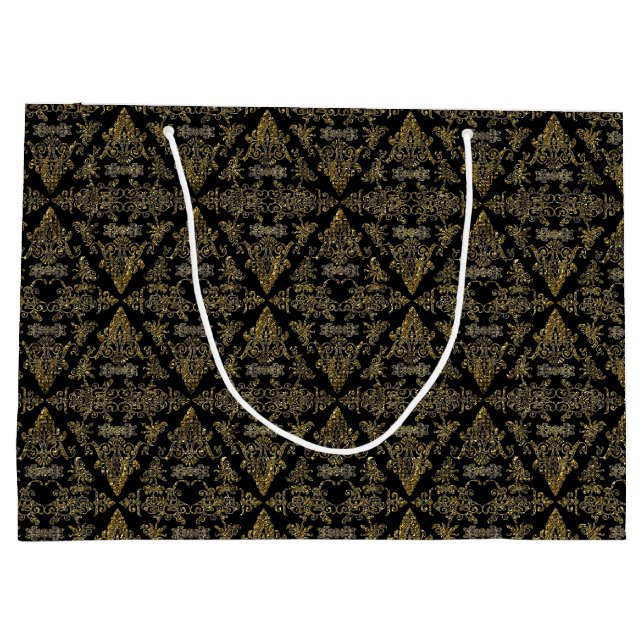 Damask 06 Black-Guld-Large Gift Bag (Baksidan)