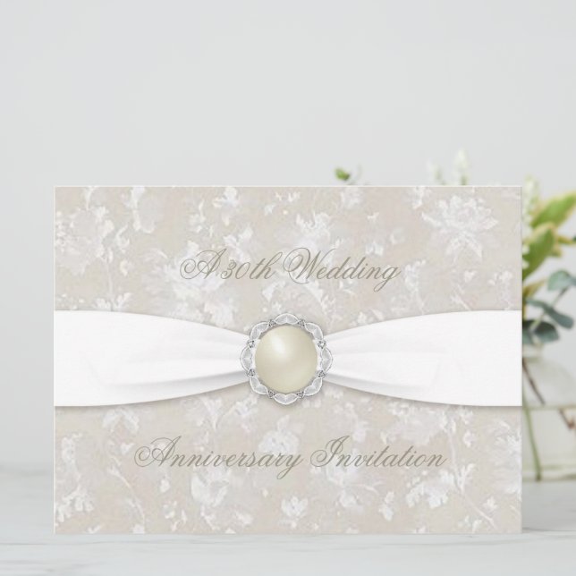 Damask 30-årsjubileum för bröllop inbjudan (Stående Fram)