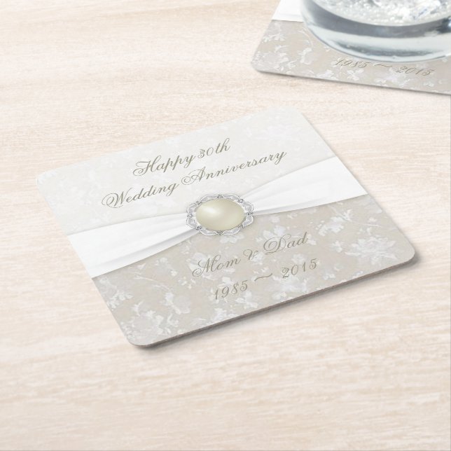 Damask 30:e Bröllop-årsdagen Underlägg (Vinklad)