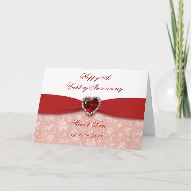 Damask 40-års bröllopsjubileumsdesign kort (Framsida)