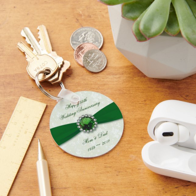 Damask 55-årsdagen Bröllop Nyckelring (Skrivbord)