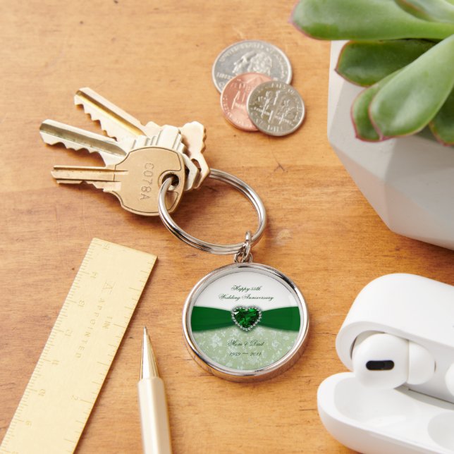 Damask 55-årsdagen Bröllop Rund Silverfärgad Nyckelring (Skrivbord)