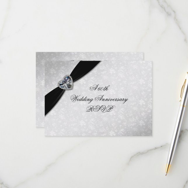 Damask 60-årsdagen Bröllop OSA Kort (Fram/Back In Situ)