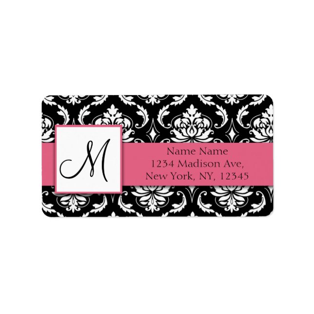 Damask Address Label Honeysuckle Rosa Monogram Adressetikett (Framsidan)