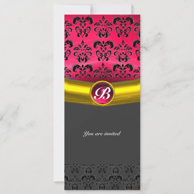 DAMASK ÄDELSTEN INITIALER INBJUDNINGAR (Framsida)