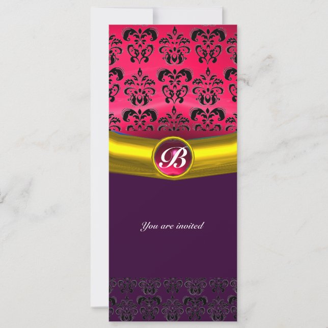 DAMASK ÄDELSTEN INITIALER INBJUDNINGAR (Framsida)