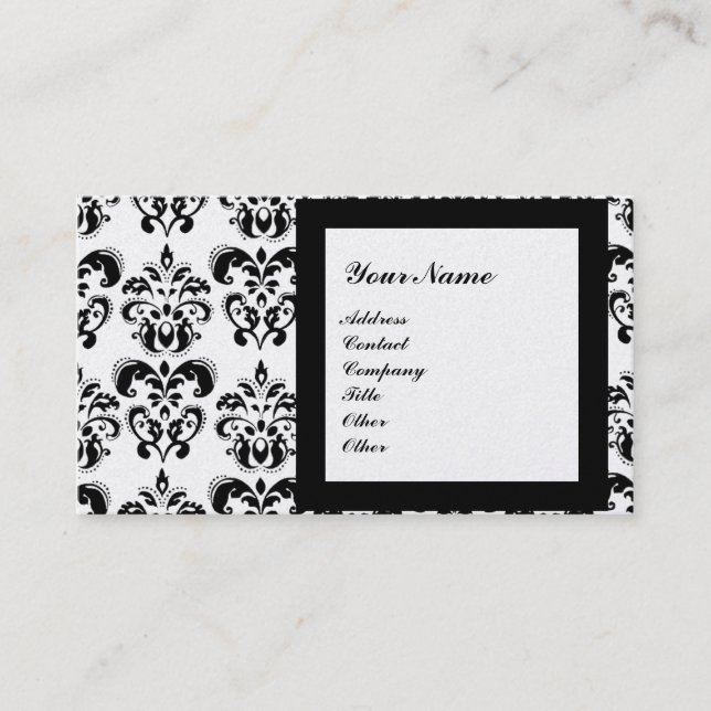 DAMASK ÄDELSTEN MONOGRAM, 3 pärlor Visitkort (Framsida)