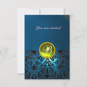 DAMASK ÄDELSTEN MONOGRAM blå gul rsvp Inbjudningar