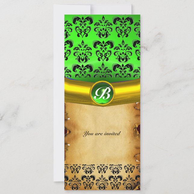 DAMASK ÄDELSTEN MONOGRAM, brun pergament Inbjudningar (Framsida)