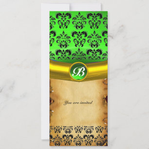 DAMASK ÄDELSTEN MONOGRAM, brun pergament Inbjudningar