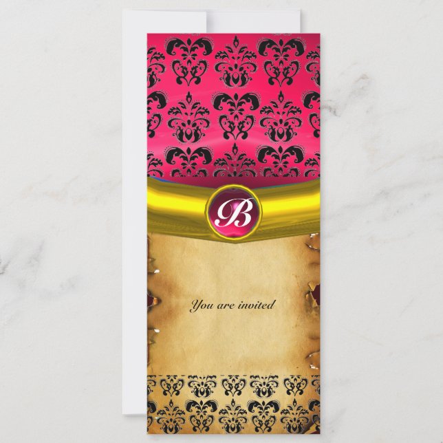 DAMASK ÄDELSTEN MONOGRAM ,brunt pergament Inbjudningar (Framsida)