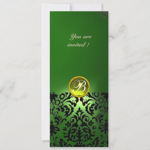 DAMASK ÄDELSTEN MONOGRAM grön gul Inbjudningar