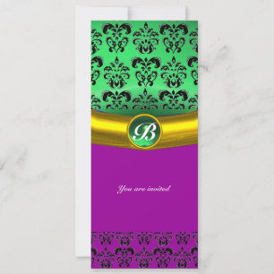 DAMASK ÄDELSTEN MONOGRAM grön Inbjudningar