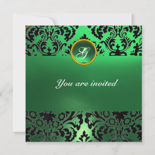 DAMASK ÄDELSTEN MONOGRAM grön jade Inbjudningar