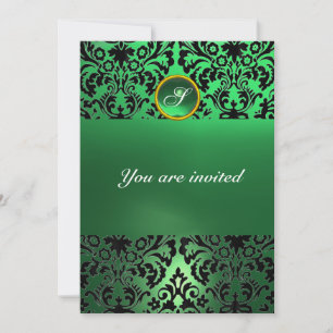 DAMASK ÄDELSTEN MONOGRAM grön jade Inbjudningar