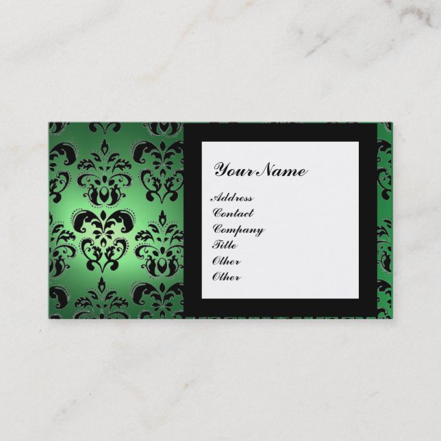 DAMASK ÄDELSTEN MONOGRAM grön Visitkort (Framsida)