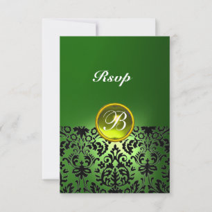 DAMASK ÄDELSTEN MONOGRAM Gul Grön Rsvp OSA Kort