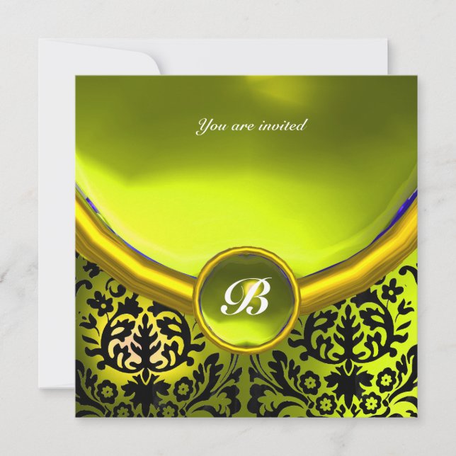 DAMASK ÄDELSTEN MONOGRAM gul Inbjudningar (Framsida)