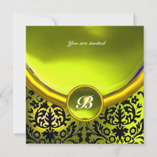 DAMASK ÄDELSTEN MONOGRAM gul Inbjudningar
