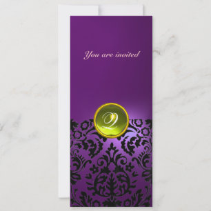 DAMASK ÄDELSTEN MONOGRAM  gul lila Inbjudningar