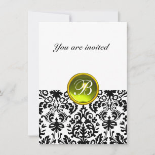 DAMASK ÄDELSTEN MONOGRAM gul vit rsvp Inbjudningar