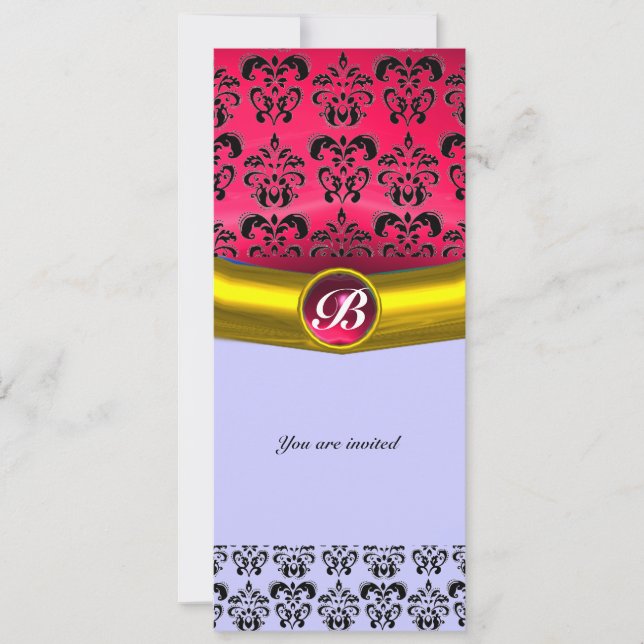 DAMASK ÄDELSTEN MONOGRAM INBJUDNINGAR (Framsida)